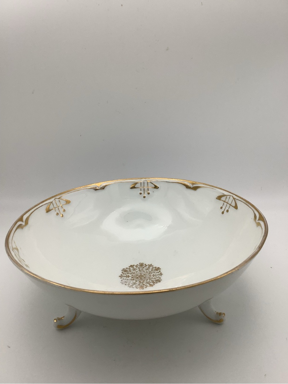 Vintage C.S. Prussia White and Gold Footed Porcelain Serving Bowl